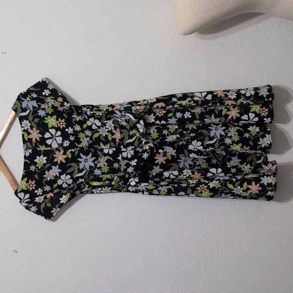 ModCloth Befits Your Brilliance Cap Sleeve Floral Dress Waist Tie Navy Blue - Picture 7 of 14